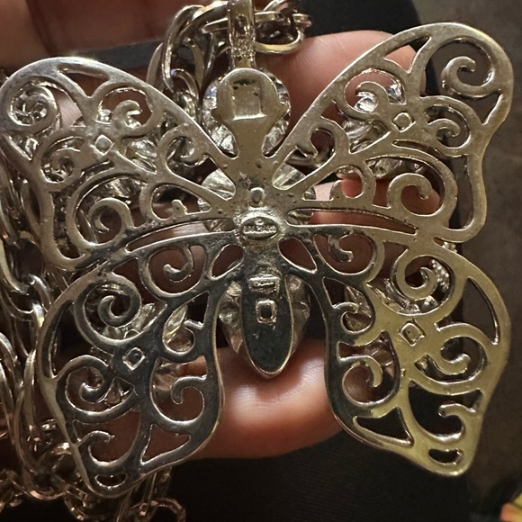 16”, vintage 925 silver necklace w butterfly pendant w cz clear stones - Picture 4 of 10